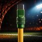 Close-up of green durable USB-C connector on a soccer pitch