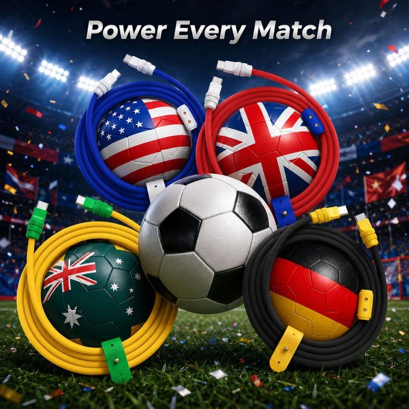 National flag soccer ball charging cables with Power Every Match text