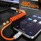 "Curly Chubby" 240W Coiled Fast Charging Cable for Car [240H Sag-Free]