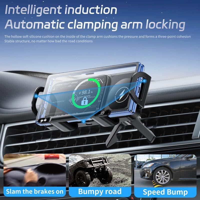 15W Wireless Charging Car Mount for Mobile Phone or Tablet – 90° Rotation, Stable & Adjustable