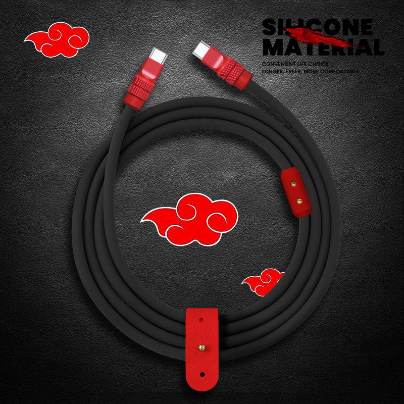 Black silicone charging cable with red Akatsuki cloud accents