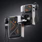 Modern black 10000mAh power bank with integrated cables and foldable plug.