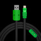 Durable black silicone USB-A to Lightning cable with green housing.
