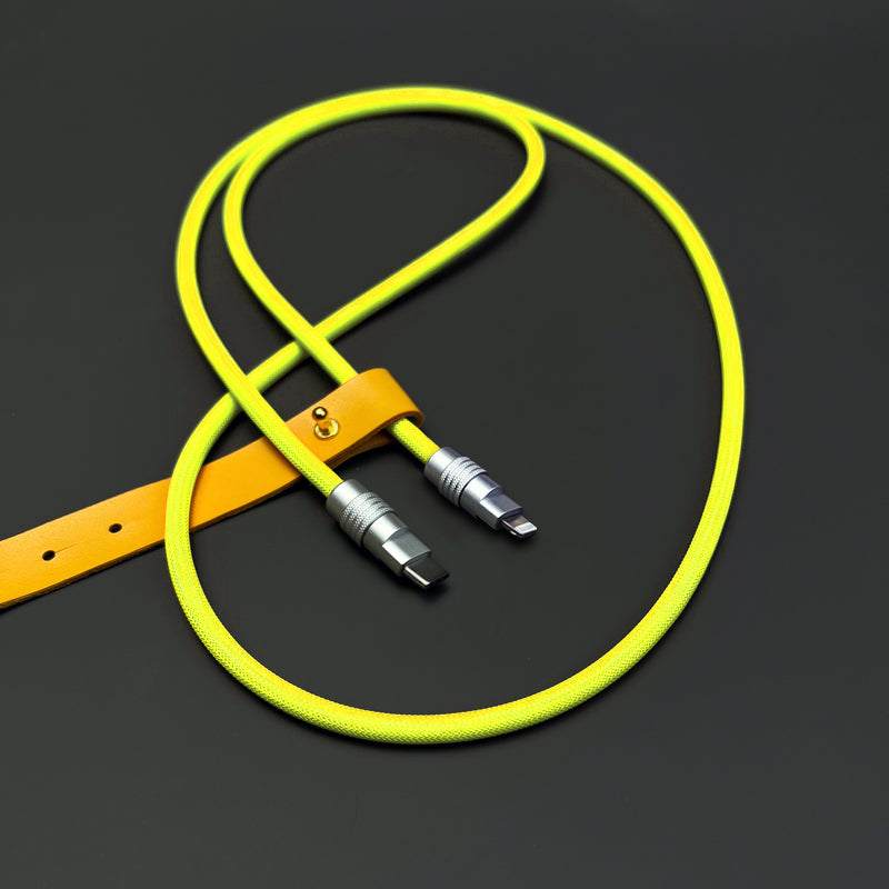 Bright yellow neon dual Type-C braided fast charger cable.