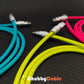 Close up of colorful braided USB-C cables by ChubbyCable.