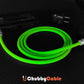 Glow in the dark green braided charging cable.