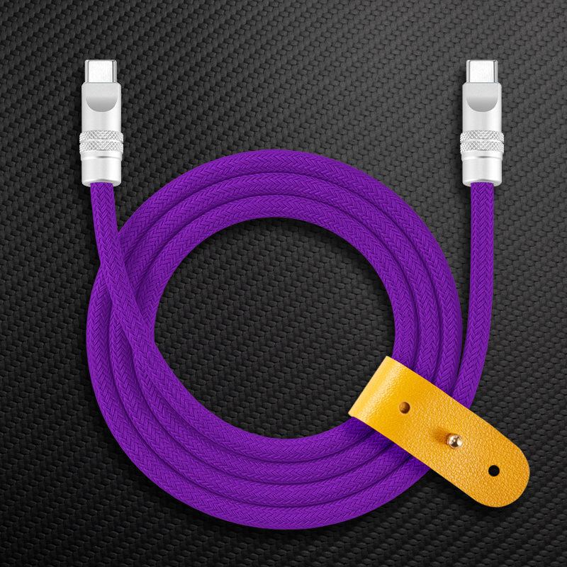 Purple braided USB-C to USB-C charging cable with yellow strap