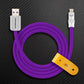 Purple braided USB-A to Lightning charging cable with leather strap