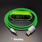 Green braided Chubby Cable with digital power display charging indicator.