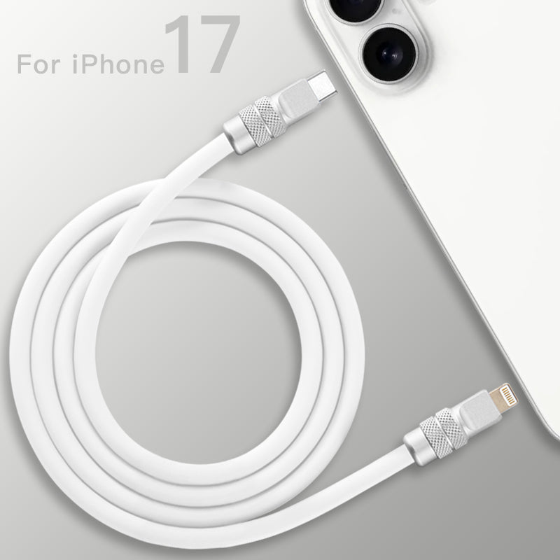 Alternate view of coiled white 240W silicone fast charging cable, showing texture. PD Fast Charging Cable for iPhone
