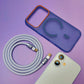 Grey 240W silicone charging cable shown next to a matching magnetic phone case accessory.