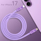 Alternate view of coiled purple 240W silicone fast charging cable, showing texture. PD Fast Charging Cable for iPhone