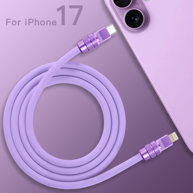 Alternate view of coiled purple 240W silicone fast charging cable, showing texture. PD Fast Charging Cable for iPhone