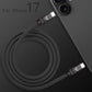 Top view of coiled black 240W silicone fast charging cable with anodized connectors, product shot. C to C