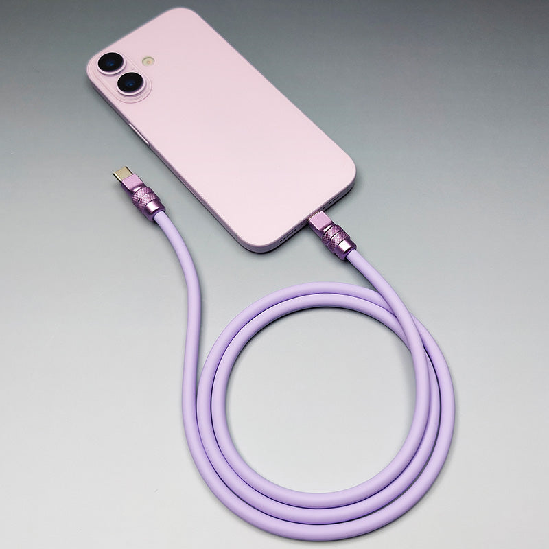 Light purple 240W silicone fast charging cable coiled to show flexible and durable material.
