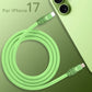 Alternate view of coiled green 240W silicone fast charging cable, showing texture. PD Fast Charging Cable for iPhone