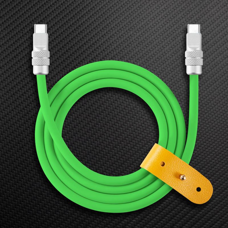 Green Chubby Cable Type-C to Type-C with yellow leather strap