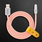 Pastel pink ChubbyCable USB-A to USB-C cable with yellow leather strap.