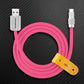 Hot pink ChubbyCable USB-A to USB-C cable with yellow leather strap.