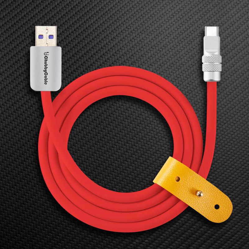 Red Chubby Cable USB-A to Type-C with yellow leather strap