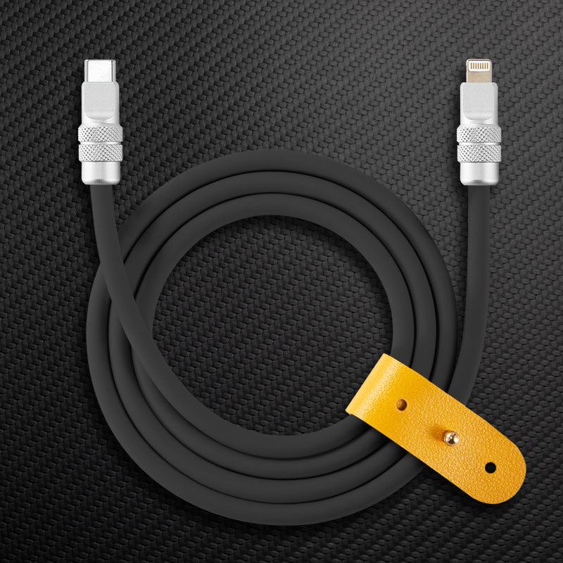 Black Chubby Cable Type-C to Type-C with yellow leather strap