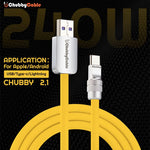 Yellow ChubbyCable 240W USB to Type-C fast charging cable