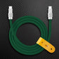 Green USB-C to USB-C charging cable with yellow leather strap