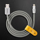 USB-A to Lightning grey cable with yellow leather organizer