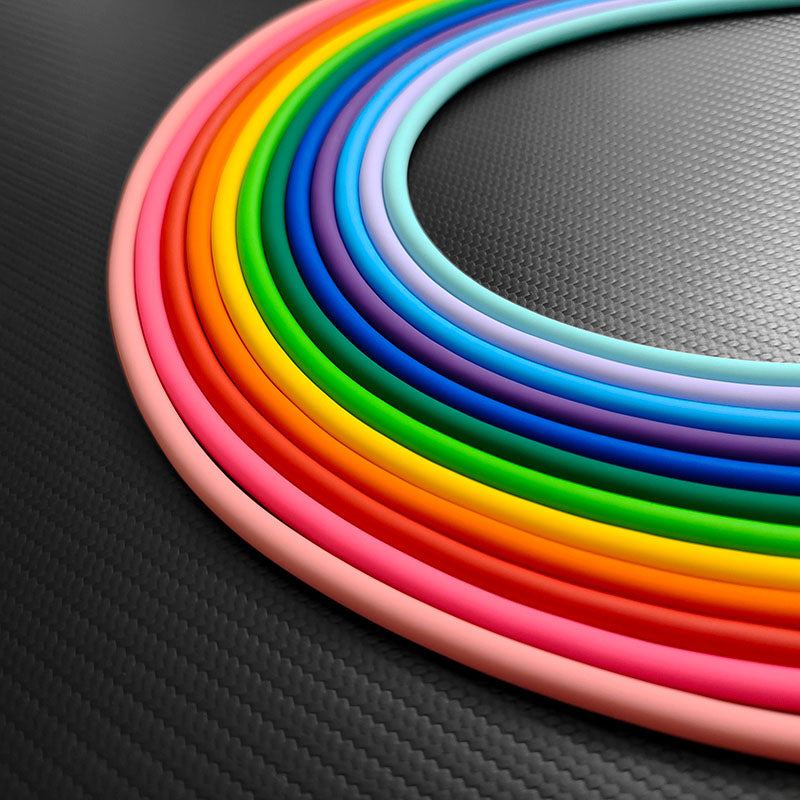 Multi colored rainbow silicone fast charging cables arrangement