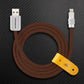USB-A to Lightning brown cable with yellow leather organizer
