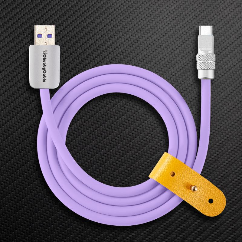 Lavender USB-A to USB-C cable with leather strap