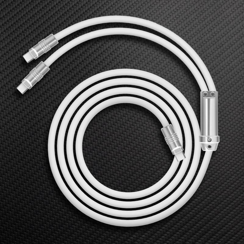 White coiled keyboard cable with silver aviator connector and USB-C