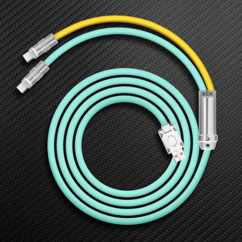 Turquoise and yellow split color mechanical style USB cable