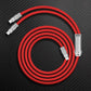Red custom keyboard cable coiled with dual USB-C interfaces