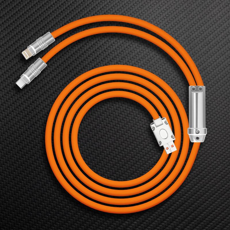 Vibrant orange multi-connector charging cable with USB adapter