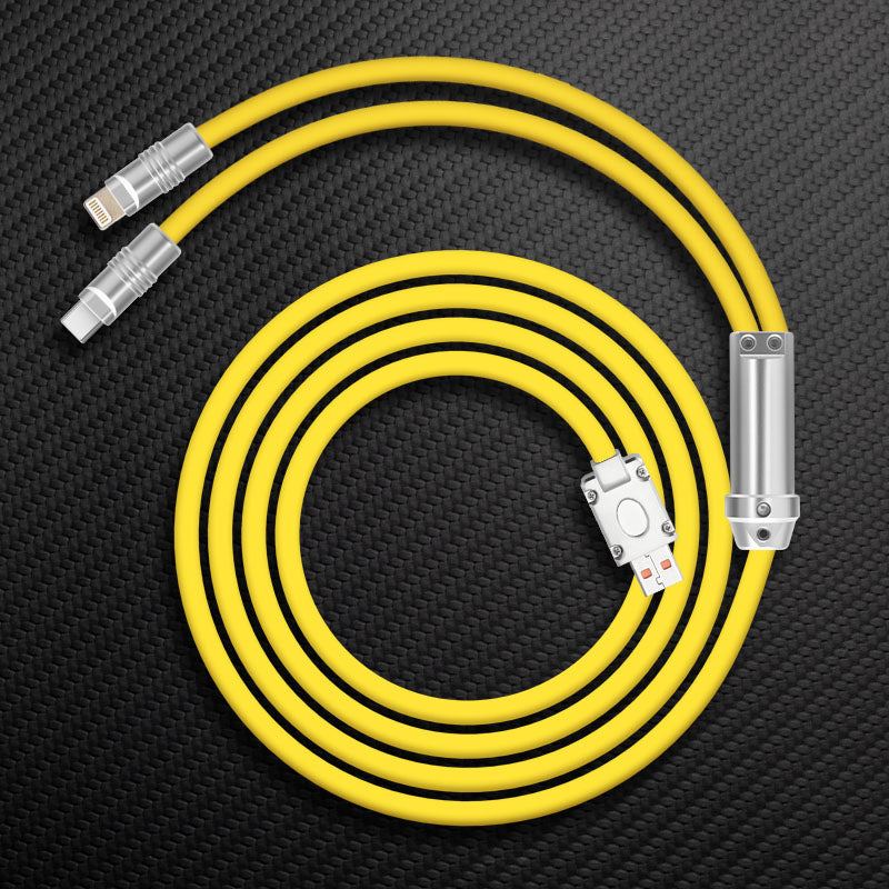 Yellow ChubbyCable Pro 2-in-1 fast charging cable with industrial accents