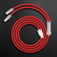 Coiled red multi-head charging cable with durable metal connectors.