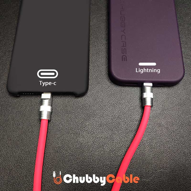 Red ChubbyCable silicone cords charging Type-C and Lightning smartphones