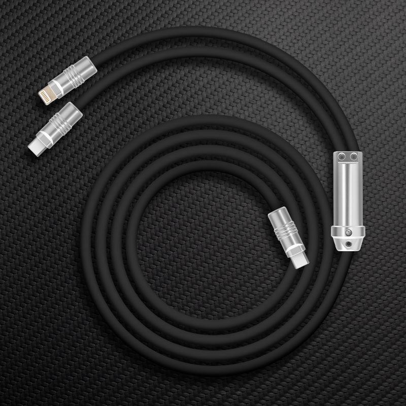 Matte black heavy-duty multi-connector USB charging cable
