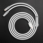 Coiled white multi-head charging cable with sleek metal connectors.