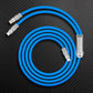 Blue multi-port charging cable coiled on carbon fiber background