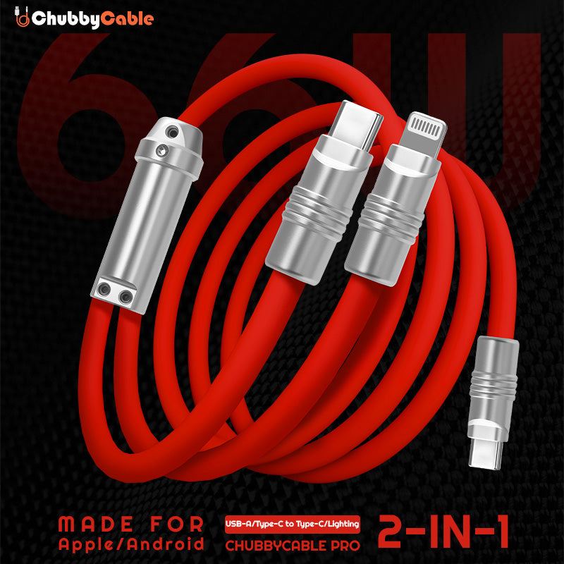 Red ChubbyCable Pro 66W 2-in-1 fast charging cable for Apple and Android