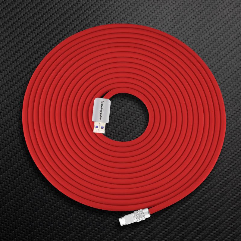 Red long charging cable coiled