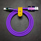 Coiled purple Chubby Cable USB-A to USB-C with yellow leather strap