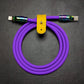 Purple Chubby Cable USB C to Lightning with rainbow connectors and yellow strap