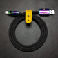 Black Chubby Cable USB to USB C with rainbow connectors and yellow strap