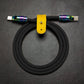 Black Chubby Cable USB C to USB C with rainbow connectors and yellow strap