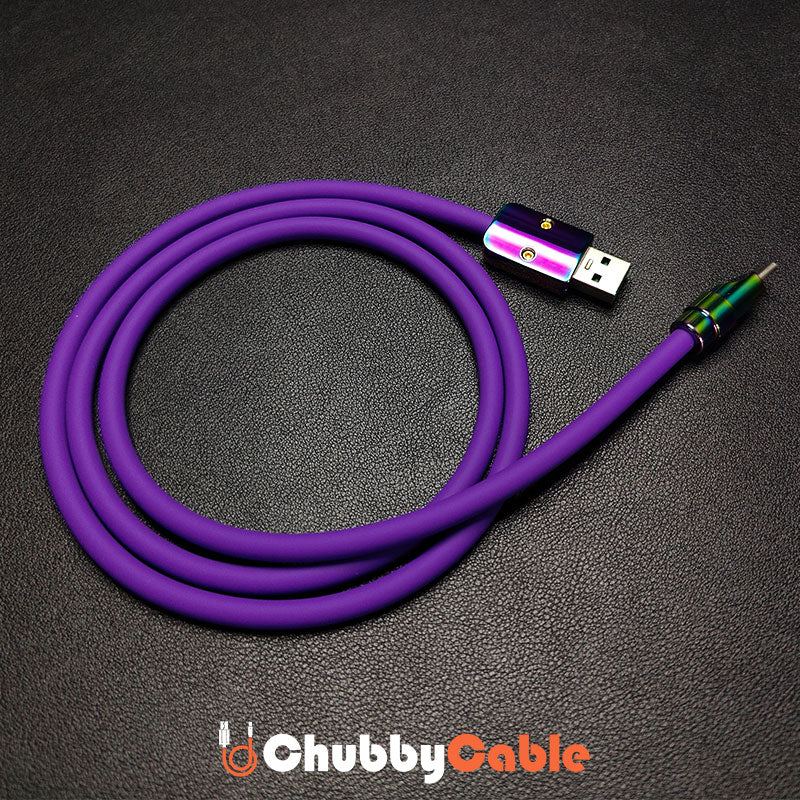Coiled purple Chubby Cable USB-A to USB-C with iridescent connectors