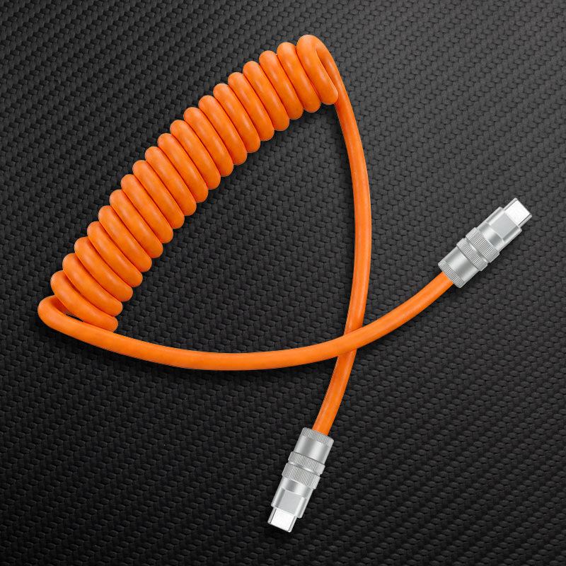 Orange coiled silicone USB-C cable for fast charging