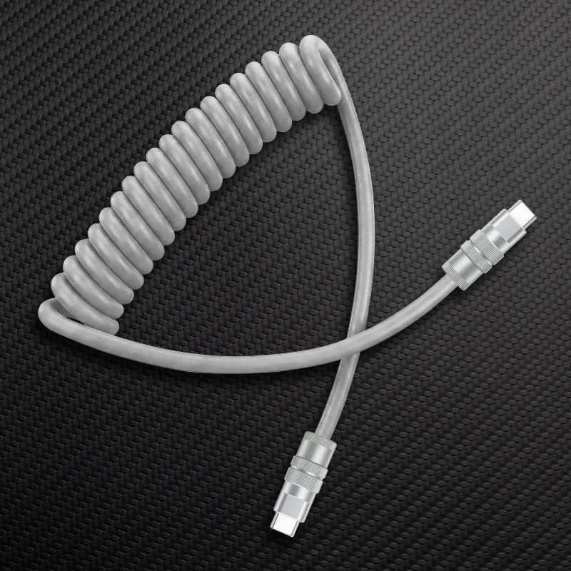 Grey coiled USB Type-C durable fast charging cable